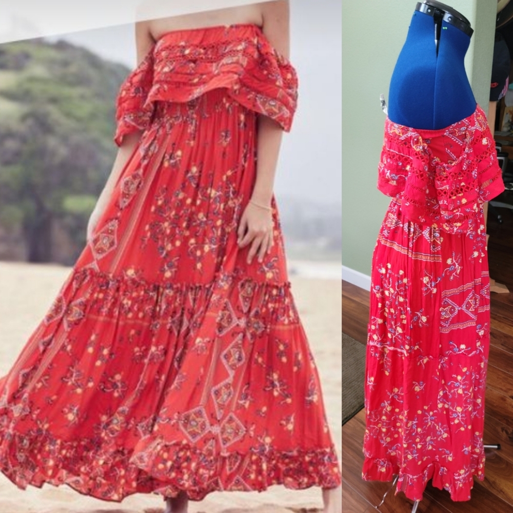 Jaase red off the shoulder maxi dress size small